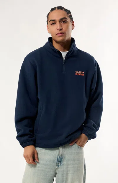 Rhythm Men's Diego Fleece Quarter Zip Sweatshirt In Navy