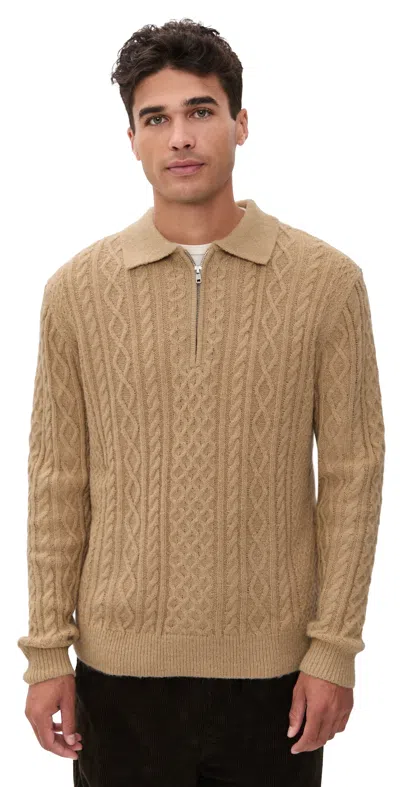 Rhythm Mohair Quarter Zip Fisherman Knit Incense In Brown