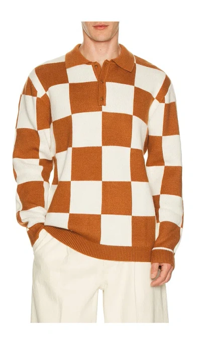Rhythm Rhumba Check Knit Polo In Brown