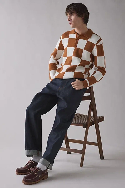Rhythm Rhumba Check Polo Collar Sweater In Brown Checkered, Men's At Urban Outfitters