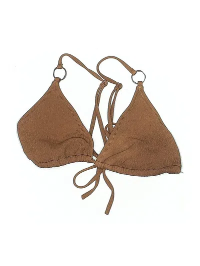Pre-owned Rhythm Swimsuit Top Brown Solid Pattern Swimwear