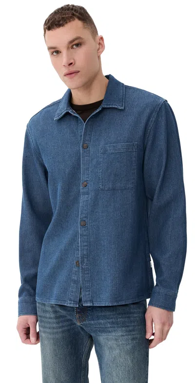Rhythm Textured Wale Long Sleeve Shirt Washed Indigo In Blue
