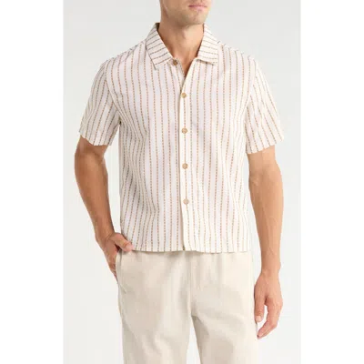 Rhythm Vacation Stripe Crop Short Sleeve Cotton Button-up Shirt In White