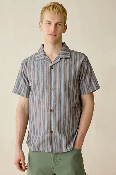 Rhythm Vacation Stripe Short Sleeve Shirt Top In Brown Stripe, Men's At Urban Outfitters