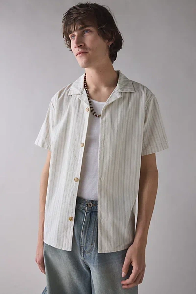 Rhythm Vacation Stripe Short Sleeve Shirt Top In Ivory, Men's At Urban Outfitters In White