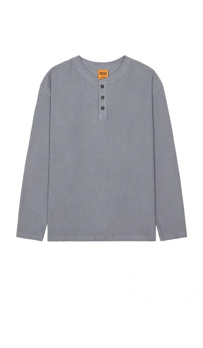 Rhythm Vintage Terry Long Sleeve Henley In Blue