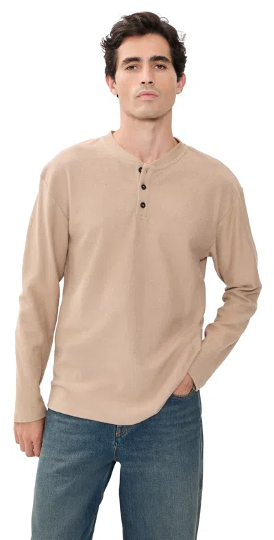 Rhythm Vintage Terry Long Sleeve Henley Stone In Neutral