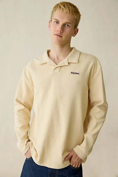 Rhythm Waffle Rugby Polo Shirt Top In Cream, Men's At Urban Outfitters In Yellow