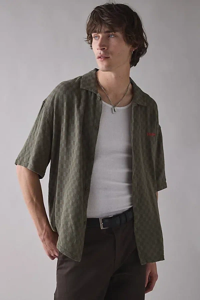 Rhythm Washed Check Relaxed Fit Short Sleeve Shirt Top In Green, Men's At Urban Outfitters