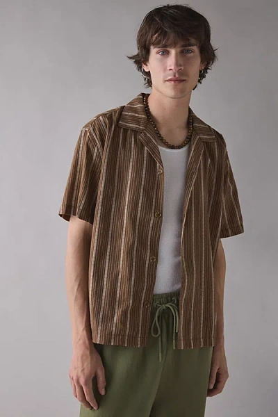 Rhythm West Winds Stripe Short Sleeve Shirt Top In Brown, Men's At Urban Outfitters