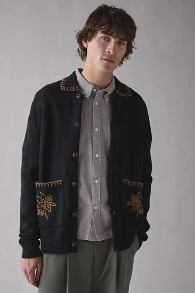 Rhythm Whip Stitch Button-down Cardigan In Black, Men's At Urban Outfitters