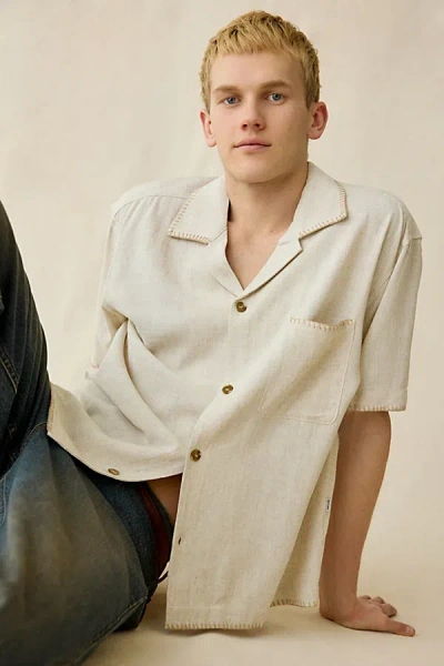 Rhythm Whip Stitch Short Sleeve Shirt Top In Ivory, Men's At Urban Outfitters In White