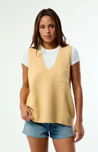 Rhythm Women's Archer Knit Sweater Vest In Sand In Yellow