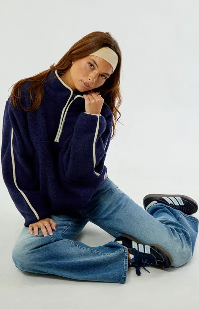 Rhythm Women's Camp Half Zip Sherpa Pullover Sweatshirt In Ocean Blue