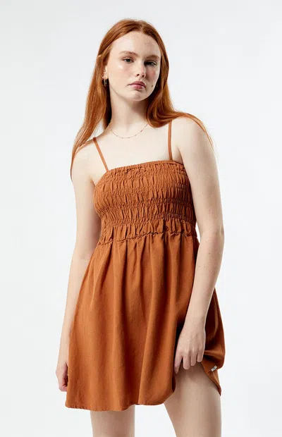 Rhythm Women's Classic Shirred Mini Dress In Caramel In Brown