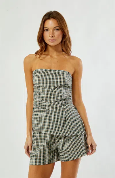 Rhythm Women's Lottie Checker Tube Top In Brown In Gray
