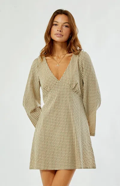 Rhythm Women's Luca Long Sleeve Checker Mini Dress In Natural In Brown