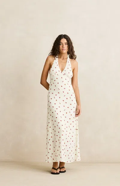 Rhythm Ditsy Floral Halter Neck Maxi Dress In White