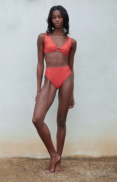 Rhythm Women's Pacific Ribbed Triangle Bikini Top In Orange In Red