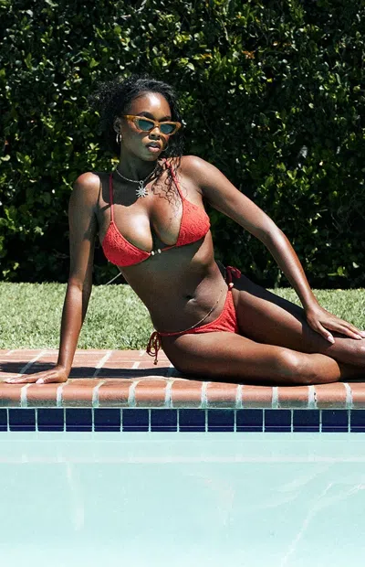 Rhythm Women's Red Textured Slide Triangle Bikini Top
