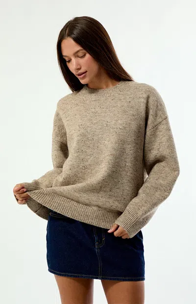 Rhythm Women's Rumi Speckle Knit Crew Neck Sweater In Stone In Gray