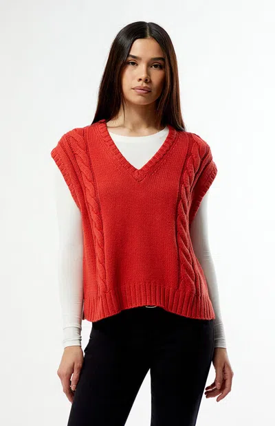 Rhythm Women's Stanley Cable Knit Sweater Vest In Red