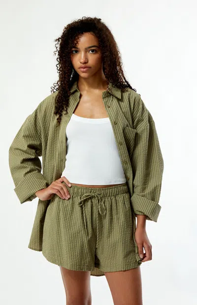 Rhythm Women's Striped Overswim High Waisted Shorts In Olive In Green