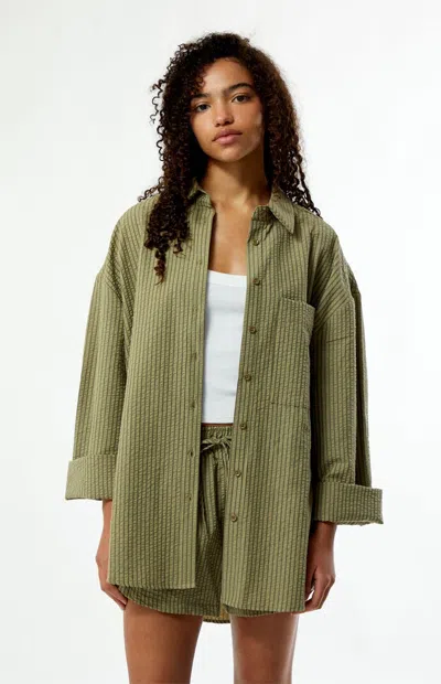 Rhythm Women's Striped Overswim Shirt In Olive In Green