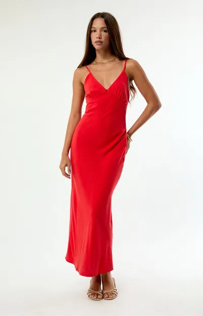 Rhythm Women's Sunny Days Linen Bias Midi Dress In Cherry In Red