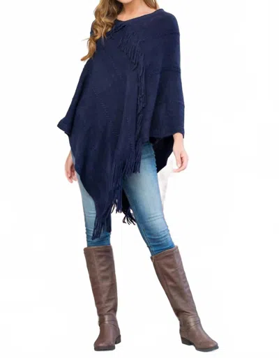 Riah Fashion Asymmetric Fringe Poncho In Blue