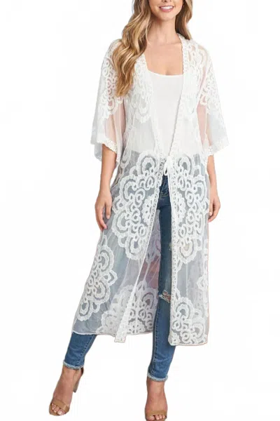 Riah Fashion Flower Lace Embroidery Open Front Summer Bohemian Kimono In White