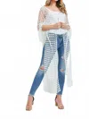 Riah Fashion Long Crocheted Open Cardigan In White In White