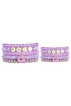 Riah Fashion Mama & Me Fimo Glass Beads Stackable 5 Lines Bracelet Set In Purple In Purple