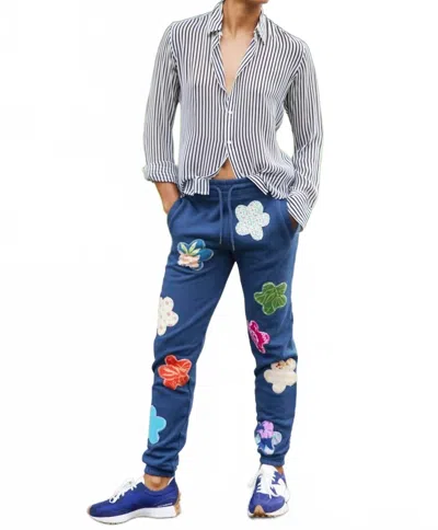 Rialto Jean Project Mixed Print Floral Sweatpants In Navy In Blue