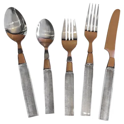 Pre-owned Rialto Modern Stainless Steel & Lucite Flatware Set For Seven Plus By Lifetime Cutlery In Gray