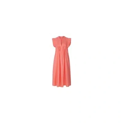 Riani Pleated Chest Frill Detail Sleeveless Dress Col: 316 Coral, Size In Pink