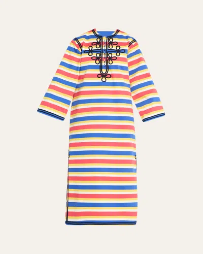 Rianna + Nina Embroidered Striped Cotton Maxi Dress In Multi