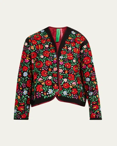 Rianna + Nina Floral Embroidered Mini Blouson Jacket In Multi