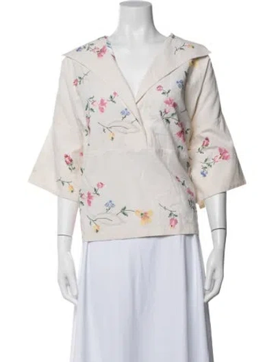 Pre-owned Rianna + Nina Floral Print V-neck Blouse In Neutrals
