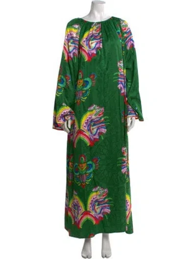 Pre-owned Rianna + Nina Graphic Print Long Dress In Green