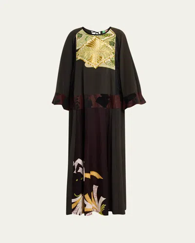 Rianna + Nina Kendima Vintage Bell-sleeve Maxi Kimono Dress In Brown