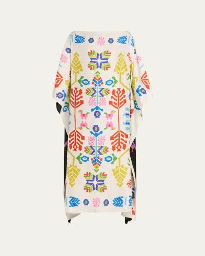 Rianna + Nina Kilimi Platia Abstract-print Colorblock Silk Kaftan In Platia Black White