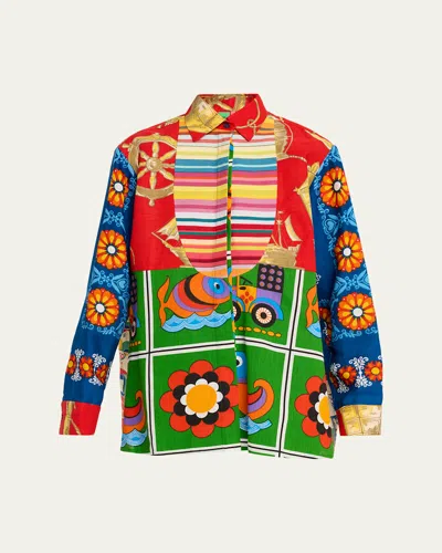 Rianna + Nina Mixed-print Bib Button-down Shirt In Multi
