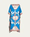 Rianna + Nina Olympic Tependris Printed Silk Kaftan In Olympic Pinkblue
