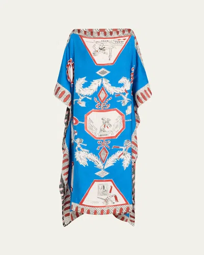 Rianna + Nina Olympic Tependris Printed Silk Kaftan In Olympic Pinkblue