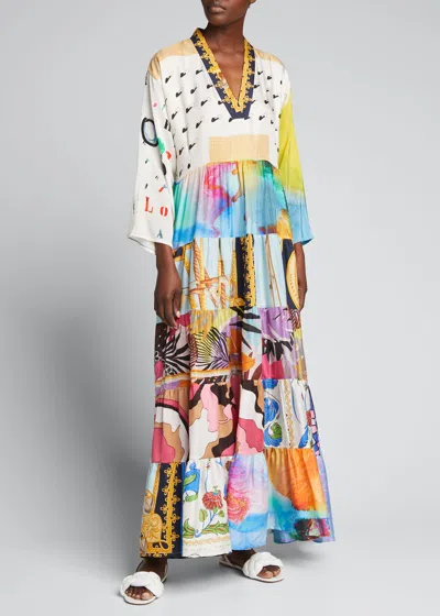 Rianna + Nina One-of-a-kind Mixed-print Silk Maxi Dress In Multi