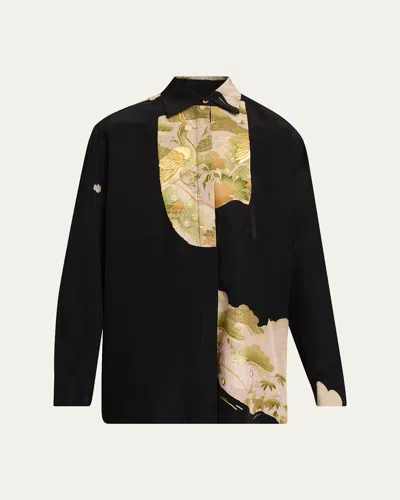 Rianna + Nina One-of-a-kind Silk Shirt Blouse In Black
