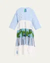 Rianna + Nina Ooak Kendima Volant Tiered Patchwork Midi Dress In Blue