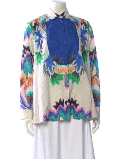Pre-owned Rianna + Nina Printed Long Sleeve Button-up Top In Multi