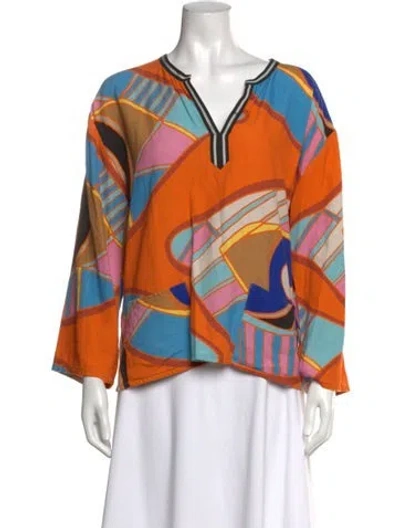 Pre-owned Rianna + Nina Printed V-neck Top In Orange